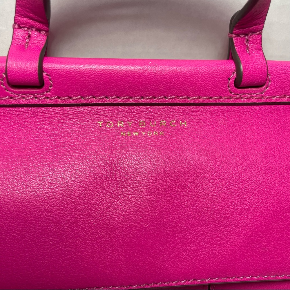 Tory Burch Block T Mini Sachel Crossbody in bright hot azalea pink 7” x 6” - Picture 2 of 10